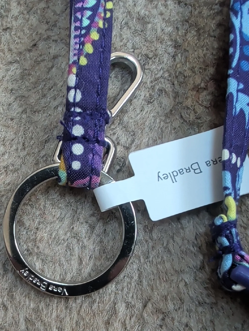 Vera Bradley Purple Floral Quilted Lanyard with Key Ring And Snap Closure